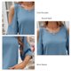 thumbnail image 5 of Camisa de manga corta para mujer, hombros descubiertos, cuello redondo, Color puro, ajuste holgado, blusa informal para mujer para compras diarias, azul grisáceo L, 5 of 6