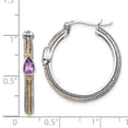 thumbnail image 2 of Sterling Silver Two Tone Silver And Gold Plated Sterling Silver w/ Amethyst Hinged Hoop Earrings, 2 of 5