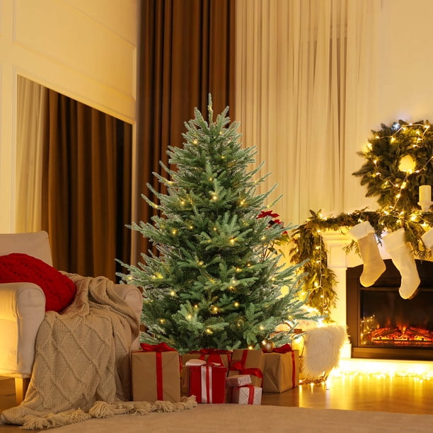 Costway Árbol de Navidad artificial de 180 cm con 778 puntas de ramas de PVC PE y 240 luces LED de color blanco cálido