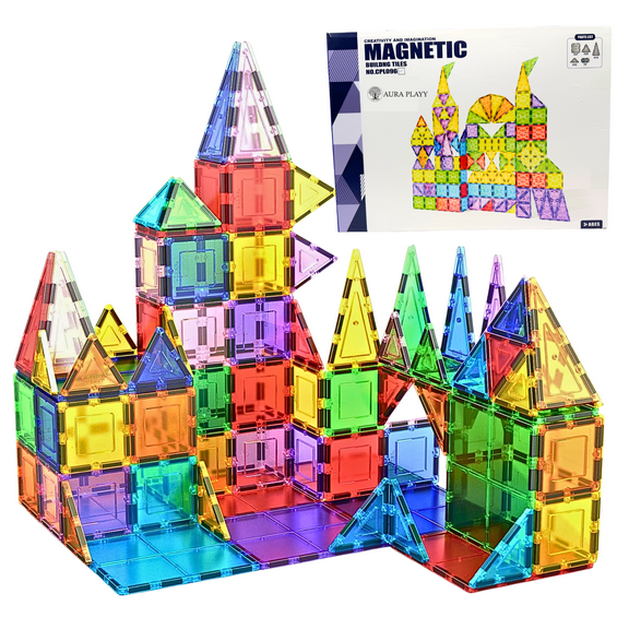 AURA PLAYY 100-Piece Magnetic Tiles Set – Creative 3D STEM Building Toy for Kids