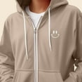 thumbnail image 5 of Dalix Smile Face Embroidered Zip Hoodie Fleece Long Sleeve Pocket Warm Soft Mens in Tan S Small, 5 of 5