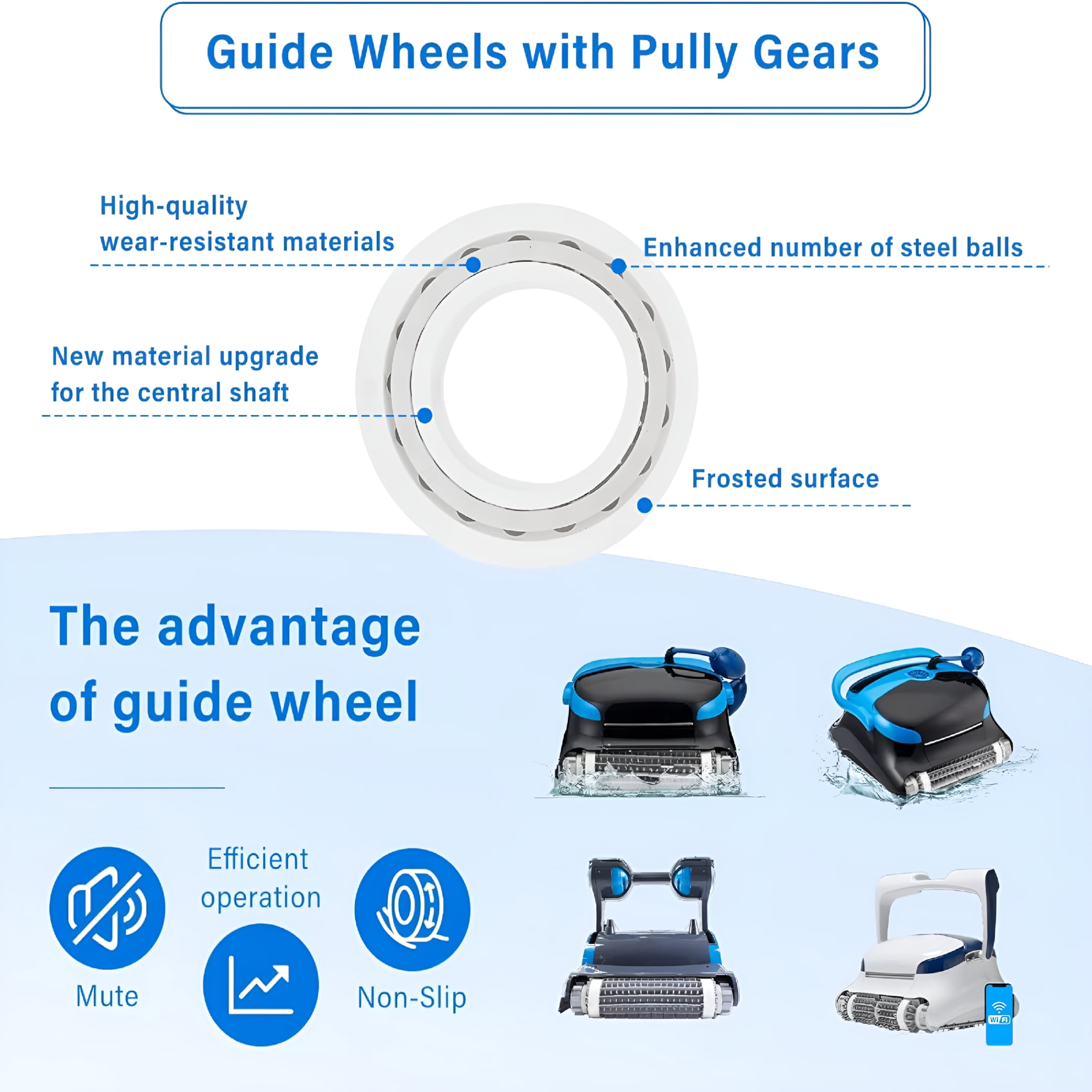 HIBIBUD Automatic Robotic Pool Cleaner Replacement Parts,Guide Wheels 4 Pack with 2 Pack Pulley Gears for Robotic Pool Cleaner