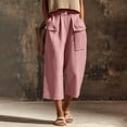 thumbnail image 2 of VV AVEORS Capris For Women Pull On Wide Leg Linen Cargo Pants Summer Buttons High Waist Beach Vacation Trousers With Pockets Pink L, 2 of 7