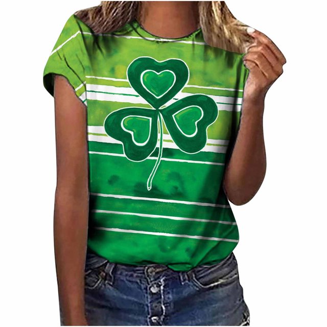 Tops a la moda para mujer, divertidas camisetas blancas holgadas informales con estampado del Día de San Patricio, camiseta con estampado de blusa Pompotops hfajkhk127384