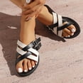Black Women Round Toe Flat Slippers Color Block Buckle Design Indoor ...