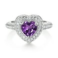 thumbnail image 2 of Gem Stone King 925 Sterling Silver Purple Amethyst and White Moissanite Heart Shape Ring for Women (1.42 Cttw, Gemstone Birthstone, Available in Size 5, 6, 7, 8, 9), 2 of 4