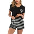 thumbnail image 4 of Women Pajamas Striped V-neck Short Sleeve Shorts Two-piece Suit Casual Home Service Tracksuit Pjs Sets, 4 of 5
