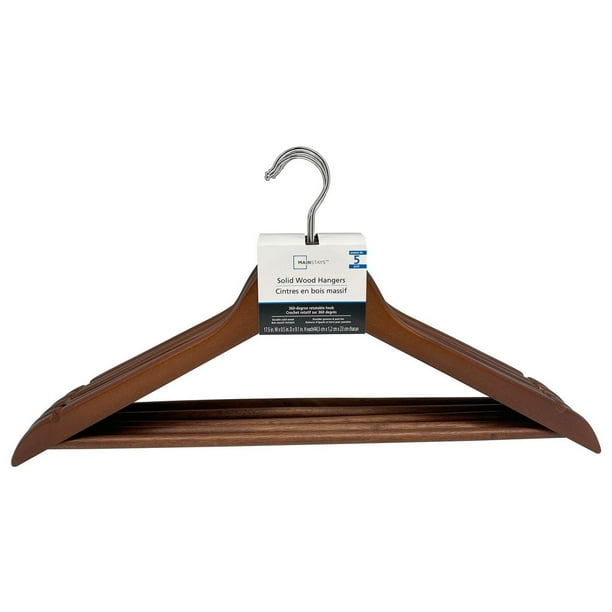 Mainstays, Adult Wooden Clothes Hanger, Walnut Color, 5 Pack