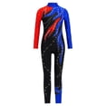 thumbnail image 3 of Haitryli Kids Girls Full Body Unitard Shiny Rhinestones Gymnastics Leotard Dance Bodysuit Long Sleeve Jumpsuit Red&Blue 6, 3 of 7