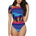 thumbnail image 2 of Uemuo Beach with Palm Trees Pattern Women's One Piece Short Sleeve Swimsuit Rash Guard Surfing Modest Quick-drying Swimsuit Beach Essentials-Small, 2 of 9