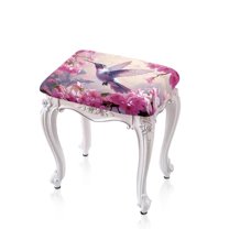Xoenoiee Hummingbird Cherry Blossom Print Stool Slipcovers Stretch Ottoman Cover, Soft Rectangular Barstool Covers Washable Saddle Stool Slipcover Removable Bench Seat Protector, 2 Pack