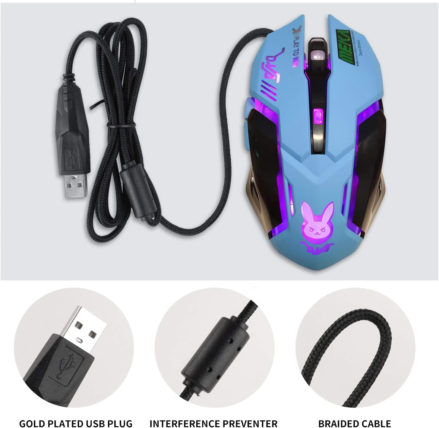 Lovely Wired USB Computer Mouse,7 Colors Backlit,Silent Buttons,3200 DPI,for MacBook,Computer PC,Laptop