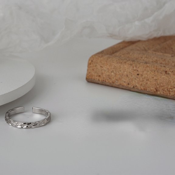 Wollet 925 Sterling Silver Jewelry Ring for Women, Tinfoil Texture Opening End, Adjustable Ring