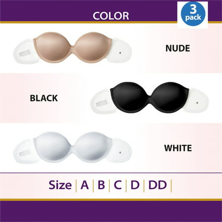 3 Pack Perfect Strapless Self Adhesive Silicone Invisible Push-up