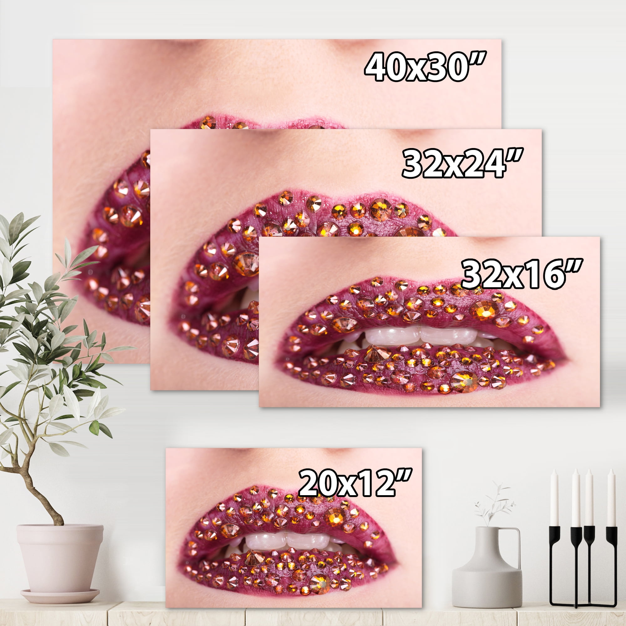 Designart ' Close-Up Of Girl Lips With Sequins ' Modern Canvas Wall Art Print