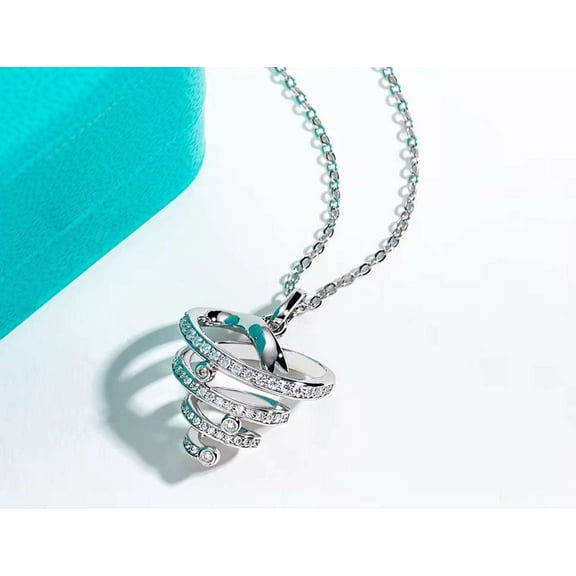 1Ct Simulated Diamond 925 Silver Tornado Pendant 14K White Gold Plated