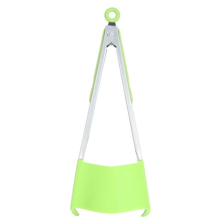 

2-In-1 Non-Stick Silicone Cooking Food Bread Shovel Tongs Clamp Kitchen Tools Green
