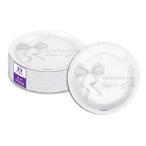 Birthday Galore Something Blue Before I Do Bridal Shower - 32 Piece Disposable Party Supplies - Blue Bows Bridal Shower Decorations - Round Party Plates - Large 9" Paper Plates In Bulk