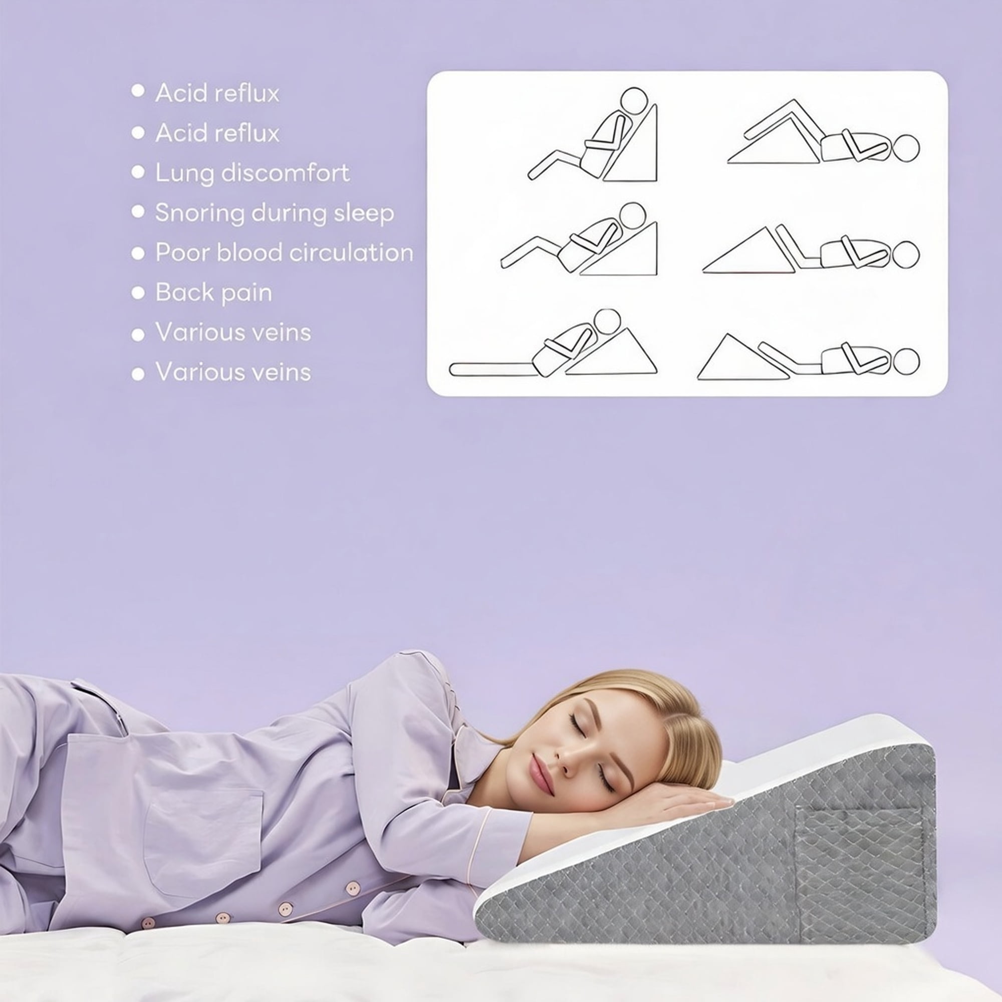 INSMART Post Surgery Wedge Pillow, Back Support, Sponge Post-Surgery Pillow for Back, Leg & Knee Pain, Acid Reflux & Snoring Relief - Orthopedic Support for Sleeping, Removable Washable Cover