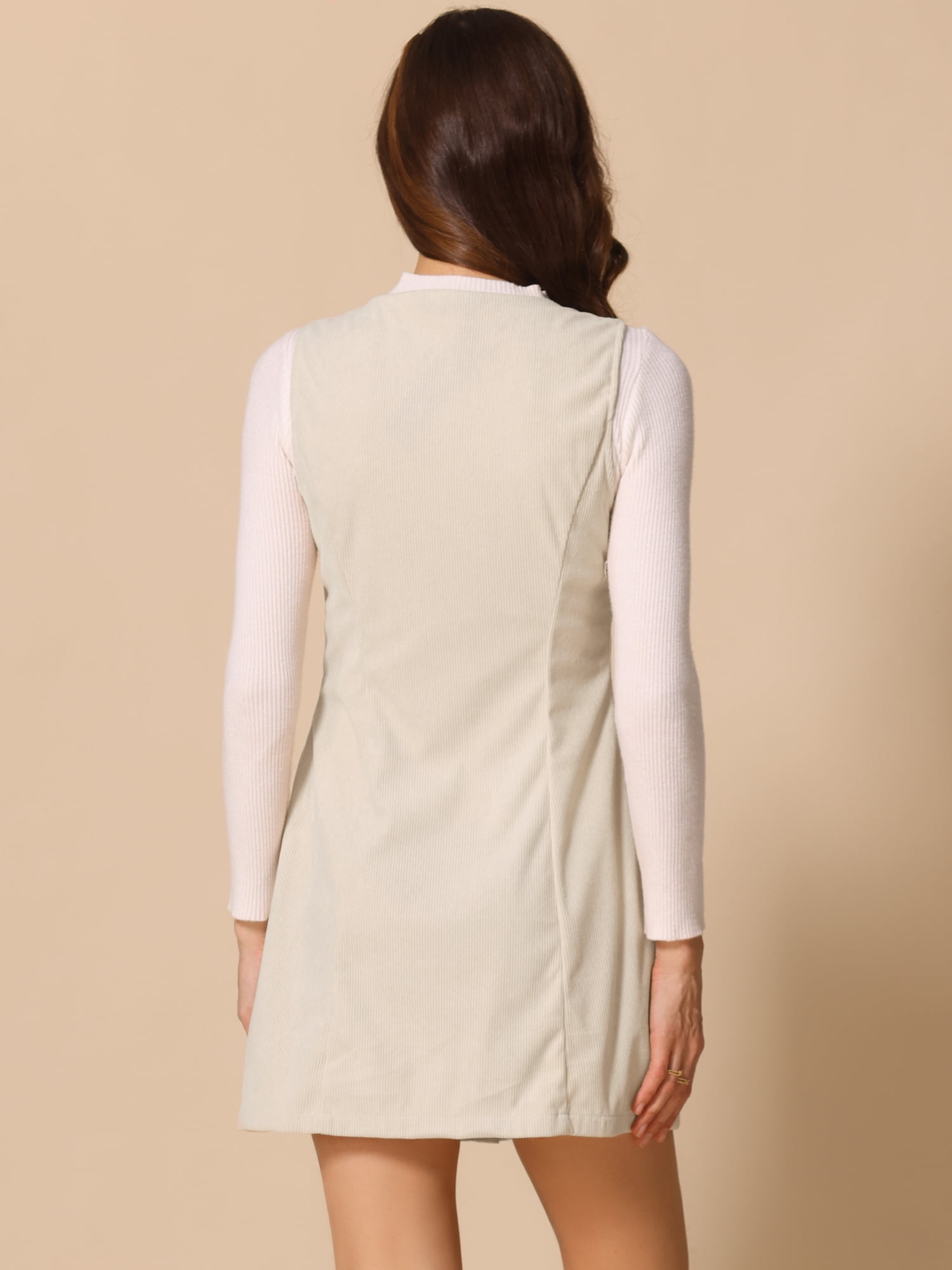 DARING DIVA Corduroy Button Down Pinafore Overall Dress L Beige