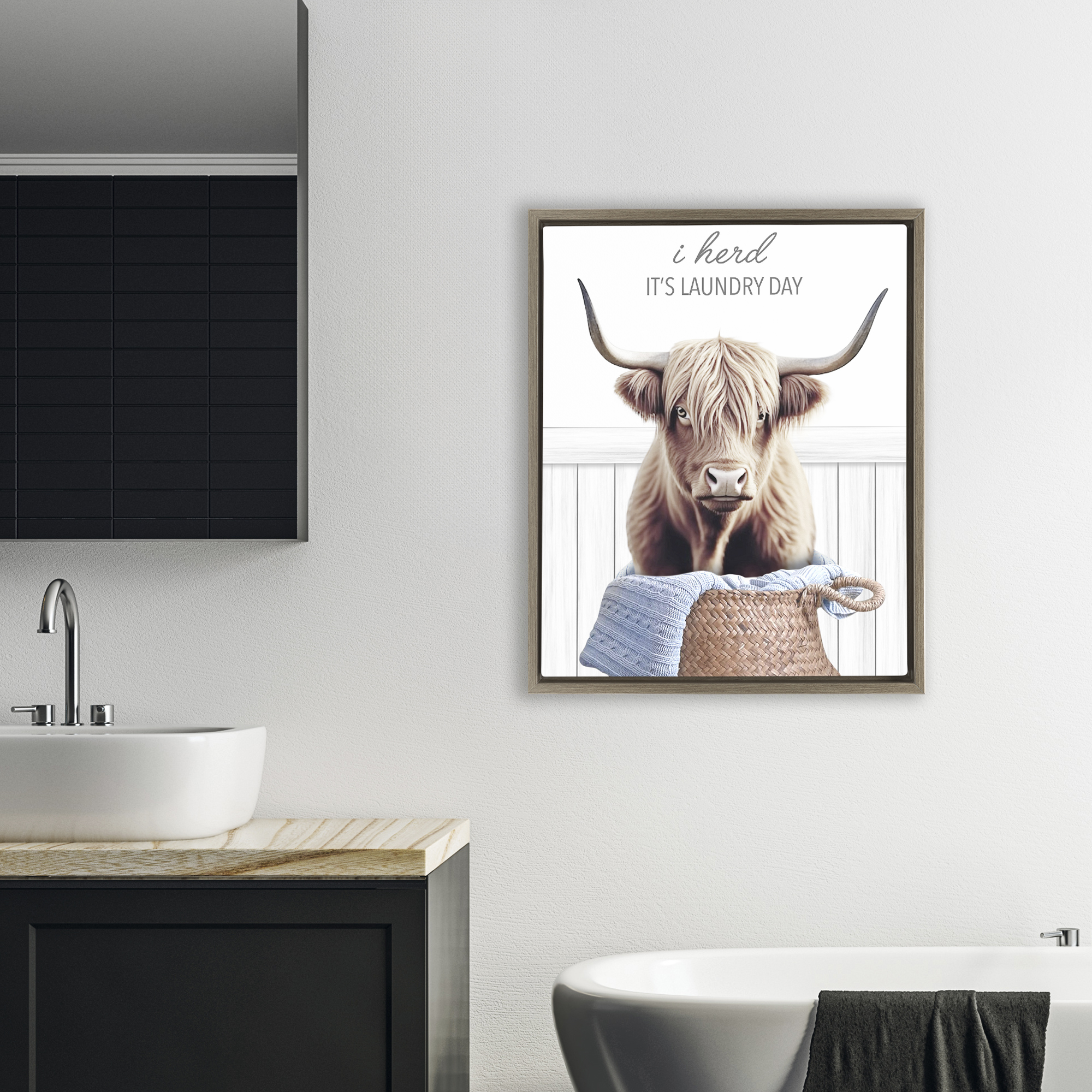Herd It's Laundry Day Brown Framed Floater Canvas Wall Art, design by Marcus Prime