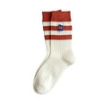 thumbnail image 3 of Women White Socks Autumn And Winter Vintage Striped Embroidered Lettering Stockings Socks, 3 of 3