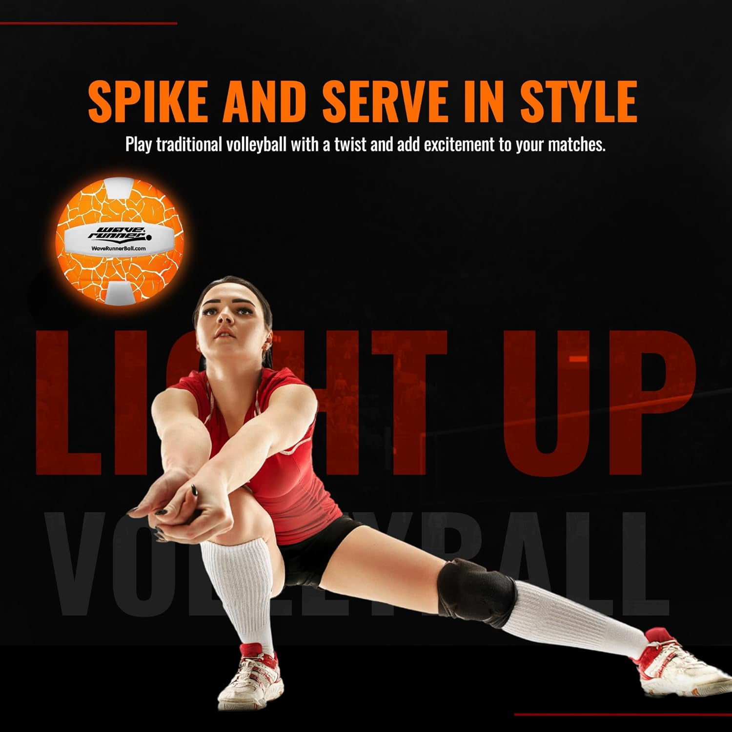 Wave Runner LED Light-Up Volleyball - Glow in The Dark, 10.35 in, Waterproof, Pump & Batteries Included, Great for Teens, Adults & Night Beach Games