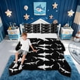 thumbnail image 2 of meiyoeat Ink Shark Silhouette Full Size Comforter Sets for Men Boys, Gothic Sketch Sea Animal Bedding Comforter Set, Black White, Black Reversible, 3-Piece, 1 Comforter and 2 Pillowcases, 2 of 6