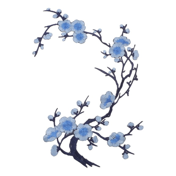 Plum Blossom Iron-on Patches, Flower Embroidery Appliques Sew on Patch Decoration Applique for Holes Jeans Dress Backpack Hats DIY Clothes, Sky Blue