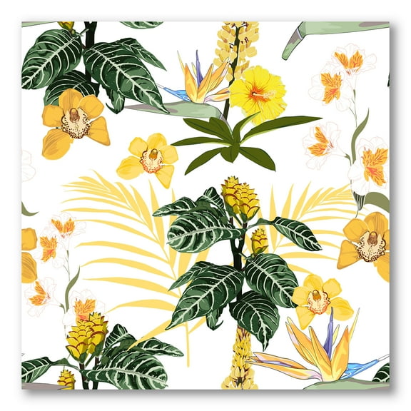 Pattern Of Beautiful Yellow Flowers 30 in x 30 in Painting Canvas Art Print, by Designart