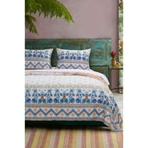 Saltoro Sherpi Foulard Fabric Full/Size Quilt Set On Ivory Base Multicolor
