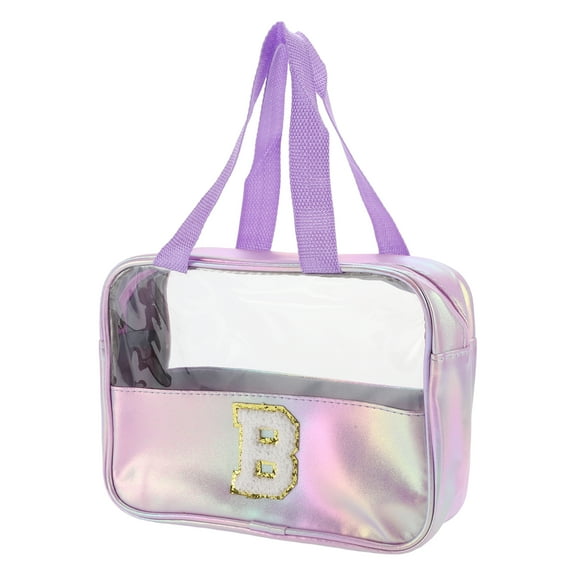 Unique Bargains 1 Pc Women Clear Letter B Makeup Bag for Vacation Outdoor Activities Purple PU