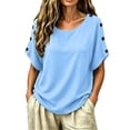 thumbnail image 2 of Uootdi Women's Tops Short Sleeve Crew Neck Side Button Blouses Bohemian Casual Style Lightweight Breathable Relaxed Fit Shirts Gift, 2 of 6