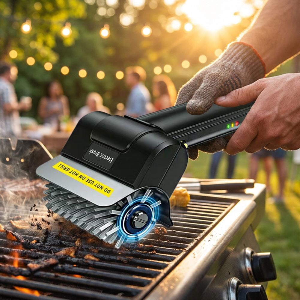 Electric Grill Brush, Rechargeable Cordless Heavy Duty BBQ Cleaning Brush with Replaceable Stainless Steel Bristles, for Grates Griddles Outdoor BBQ Kitchen