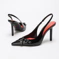 thumbnail image 6 of On feet & in love Women's Crinkled Patent Pointed Toe Slingback Heels - Crisscross Buckle Strap Stiletto Dress Pumps with Elastic Ankle Strap,Black, 6 of 6