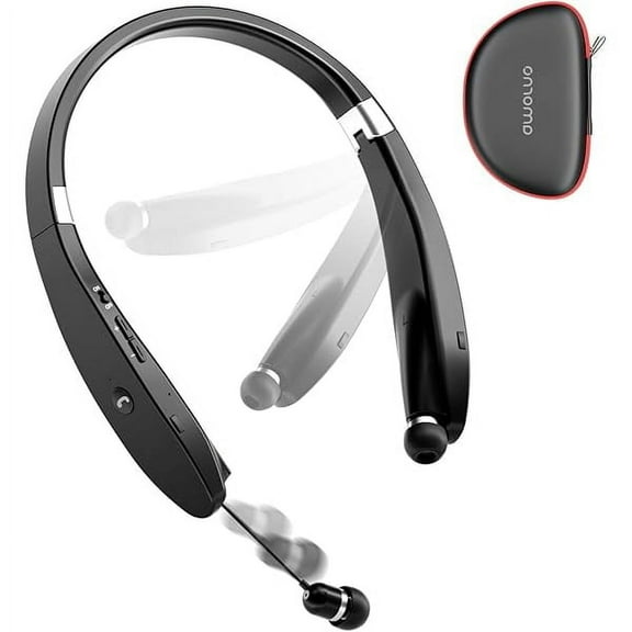 ZLC Foldable Bluetooth Headphones Wireless Neckband Headset with Retractable Earbuds, Sports Sweatproof Noise Cancelling Stereo Earphones with Mic