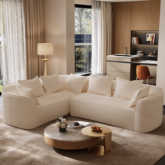 Wiilayok 110"Chenille Cloud Modular Sofa, L Curved Shaped Sectional Sofa Couch,4 Seater Deep Seat Sofa with Chaise and Pillows for Living Room/Apartment, Beige