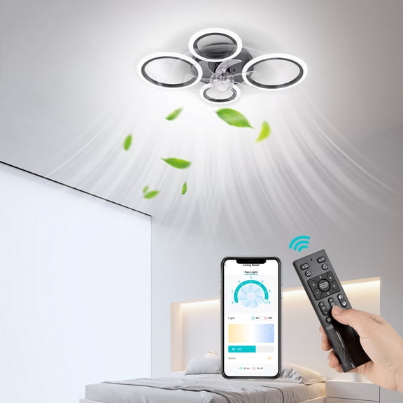27-Inch Ceiling Fan with Light & Remote: Silent LED Modern Acrylic | Stepless Dimming, 3 Colors, 6 Speeds | For Bedroom/Living Room/Kitchen