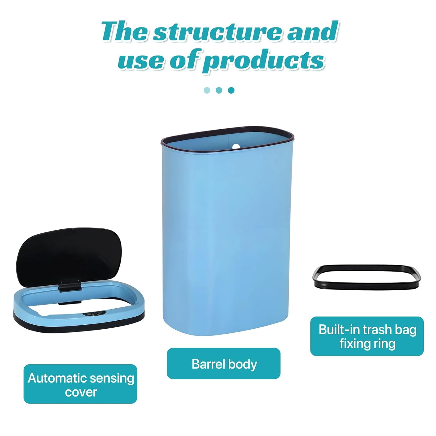 Dkelincs 13 Gallon Automatic Trash Can with Motion Sensor 49L Touchless Kitchen Garbage Can with Removable Lid, Waterproof for Home Bathroom, Blue