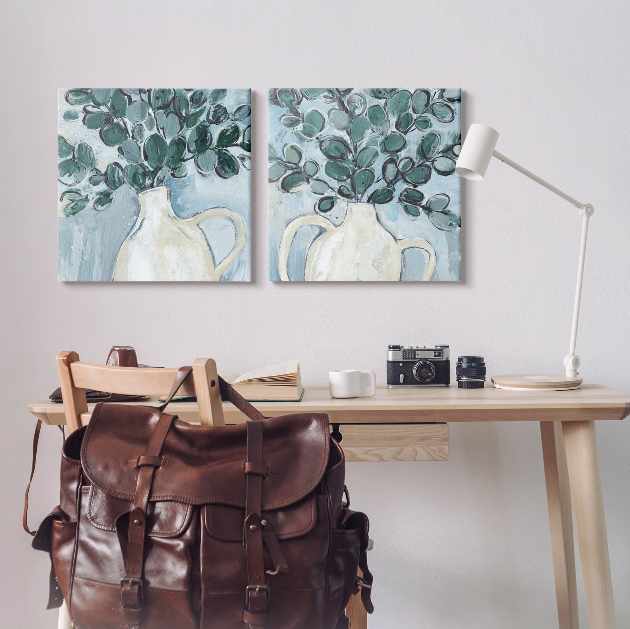 Stupell Industries Contemporary Eucalyptus Herb Vase Painting Gallery Wrapped Canvas Print Wall Art, Set of 2, Design by Annie Warren