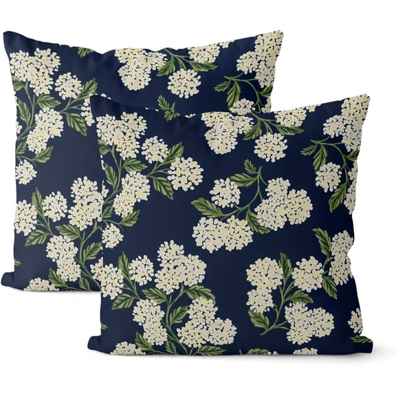 Navy Blue Spring Pillow Covers 20x20 Inch 2 Pcs Green Yellow Hydrangea Flower Decor Throw Pillows Vintage Floral Seasonal Summer Outdoor Decoration Pillowcase Linen Cushion Cover for Couch Sofa