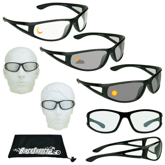 Bikershades Transitional Photochromic Day Night Sunglass Side Shield Unisex Sport Wrap