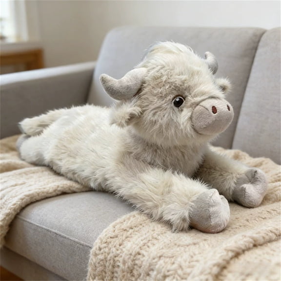 Stuffed Cow Plush, Weighted Cow Plush, Buffalo Stuffed Animal, 18 In, Weighted Plush, Kid Bedroom Display, Off White, 1 Pc, Cuddly Toy