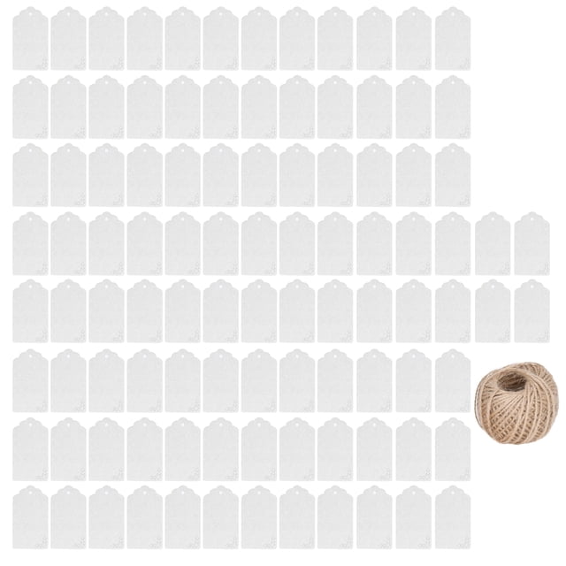 100 Piezas Etiquetas de Ropa Papel Kraft de Doble Cara Etiqueta de Regalo Manualidad DIY con Cordel de Yute de 30 m para Boda Navidad Acción de Gracias Blanco
