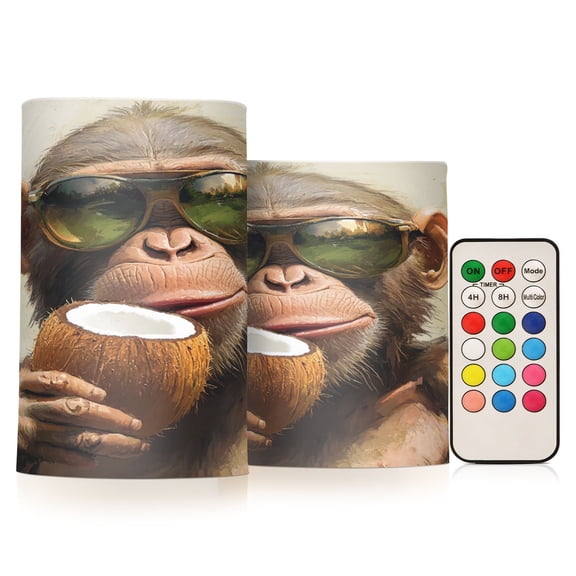 BZSMCE Flameless Candles LED Lights Monkey Drinking Coconut Creativity Battery Candles