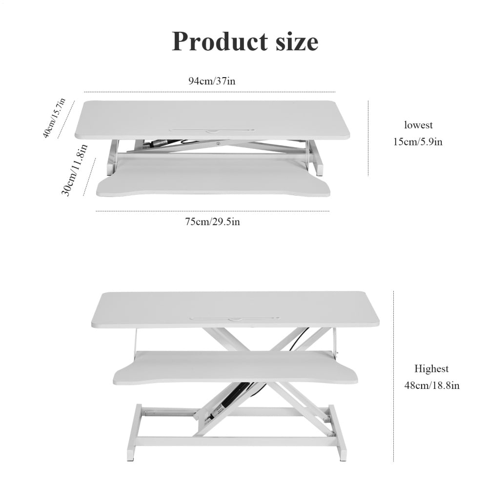 37" Standing Desk Converter Height Adjustable Sit to Stand Up Riser, Monitor and Laptop Workstation with Wide Keyboard Tray