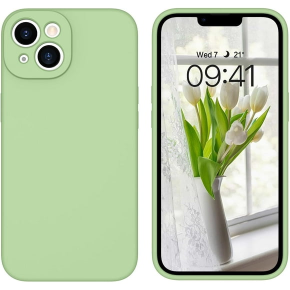 Étui de Protection en Silicone Mince pour iPhone 15 PLUS, Étui Pare-Chocs en Silicone Souple Antichoc Anti-Rayures-Vert