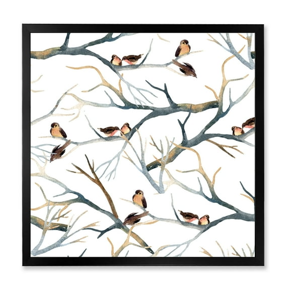 Designart 'Little Birds Sitting On The Tree Branches I' Traditional Framed Art Print
