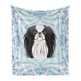 thumbnail image 1 of Dog Soft Flannel Fleece Throw Blanket, Funny Cartoon Puppy in Curlicue Floral Frame, Cozy Plush for Indoor and Outdoor Use, 50" x 70", Baby Blue Lavender Blue, by Ambesonne, 1 of 6