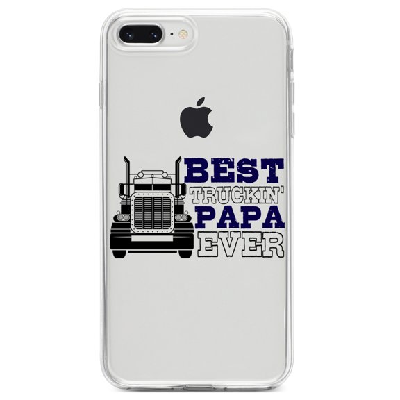 DistinctInk Clear Shockproof Hybrid Case for iPhone 7 PLUS / 8 PLUS (5.5" Screen) TPU Bumper Acrylic Back Tempered Glass Screen Protector - Best Truckin' Papa Ever